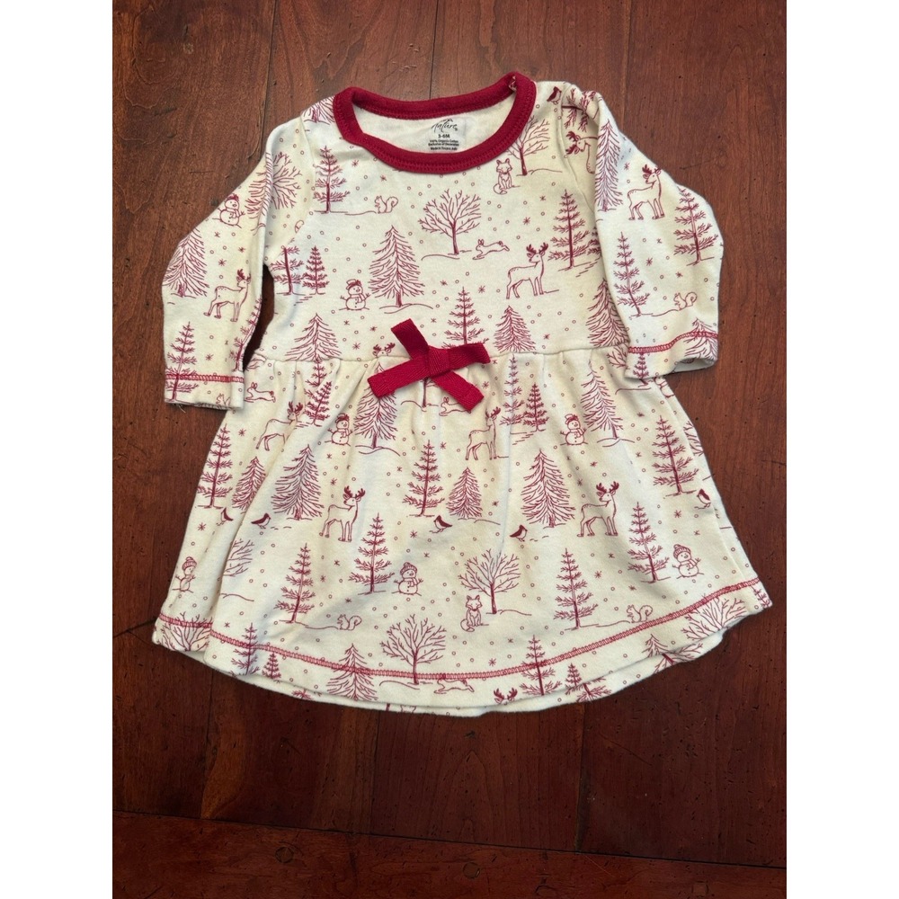 Touched By Nature 3-6 Month Red & White Holiday/Winter Scene Dress‎
